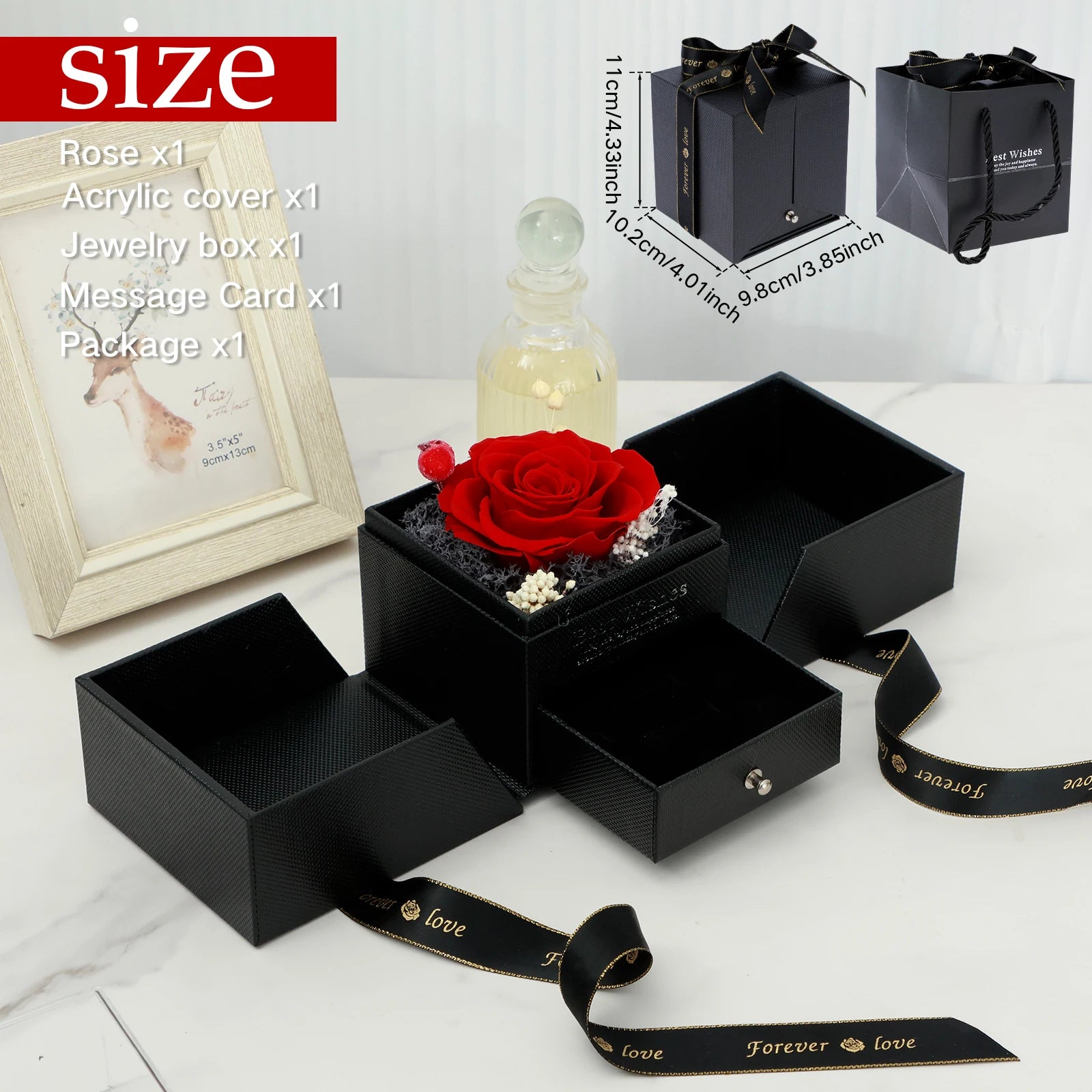Preserved Roses Jewel Case Forever Real Red Rose Flower Gifts Romantic Eternal Rose Gift Box Creative Roses Thanksgiving Gift
